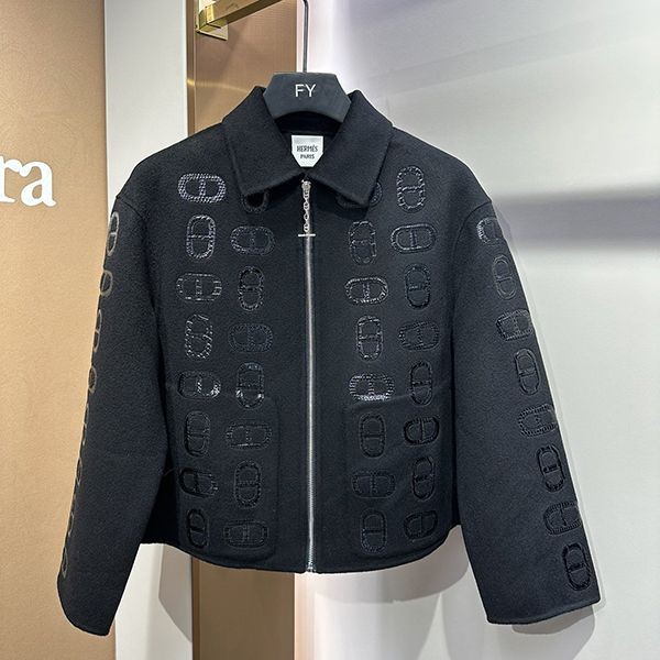 Hermes★Embroidered Leather Jacket Replica★Chaine d'Ancre H3E0138