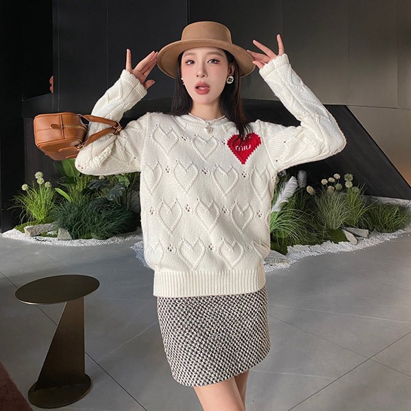 [Cute] Miu Miu Replica Love Heart Pop Long Sleeve Knit Sweater myr99302