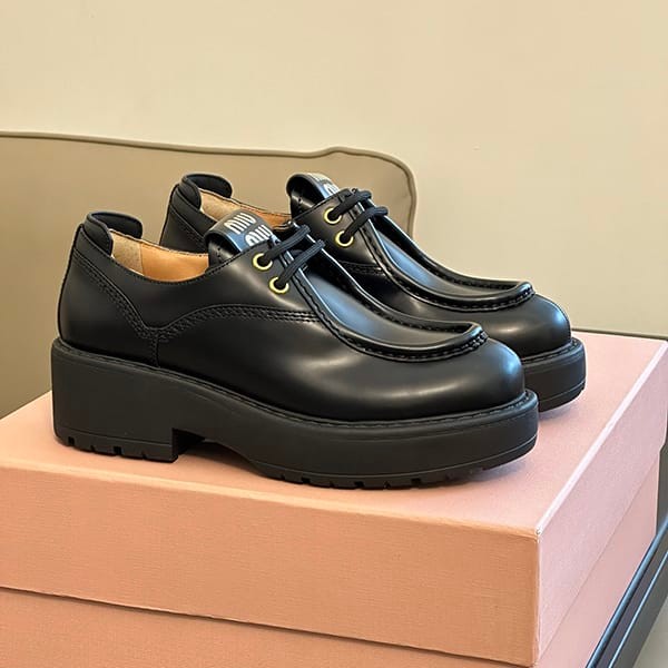 Free shipping Miu Miu fume lace-up leather fake Shoes mya73117