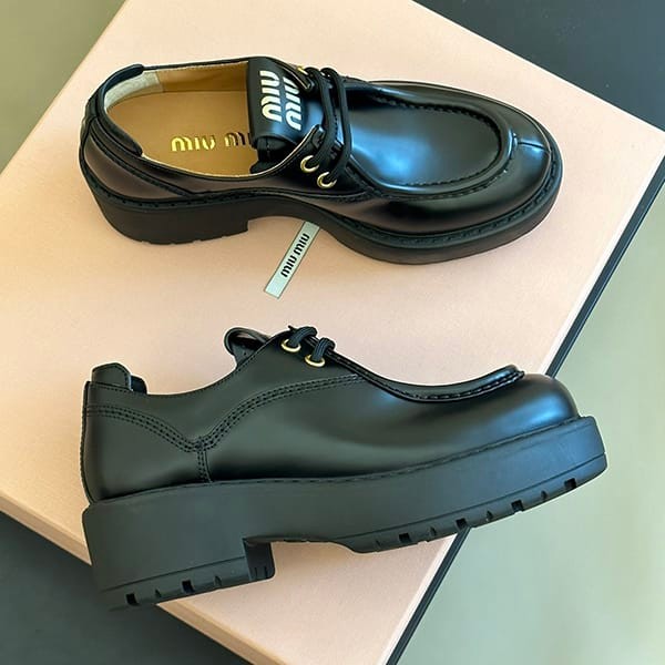 Free shipping Miu Miu fume lace-up leather fake Shoes mya73117