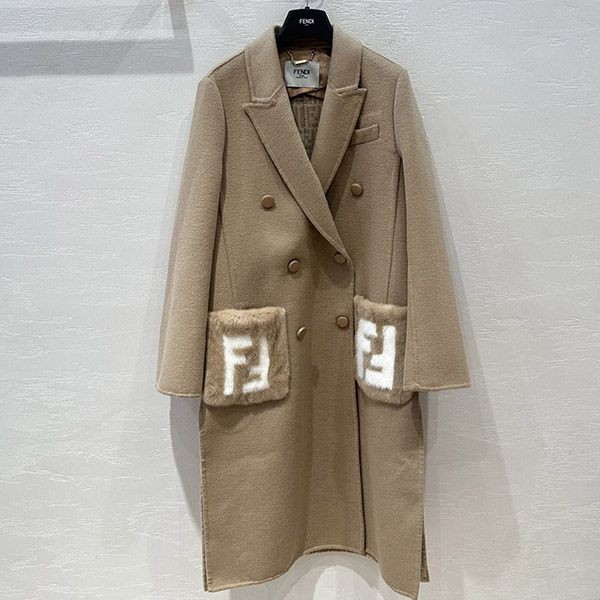 Fendi coat wool FF intarsia mink pocket fen38948