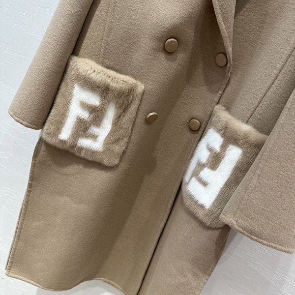 Fendi coat wool FF intarsia mink pocket fen38948