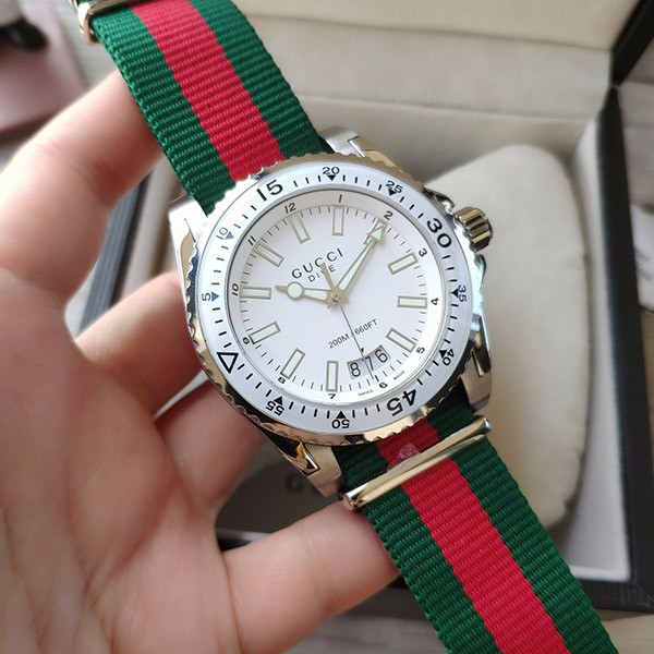 Gucci replica watch for men, Dive 45mm, white x green x red, gug11450