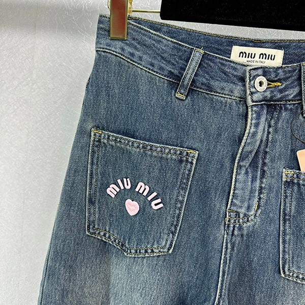 Popular Miu Miu replica logo embroidered denim jeans myl45291
