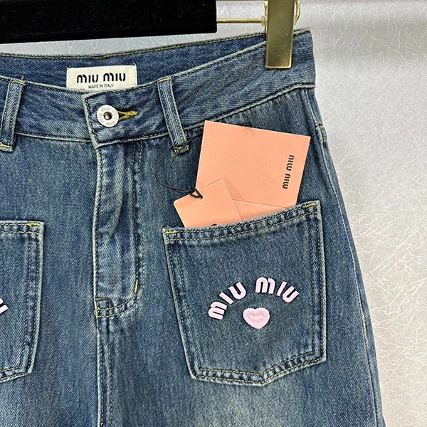 Popular Miu Miu replica logo embroidered denim jeans myl45291
