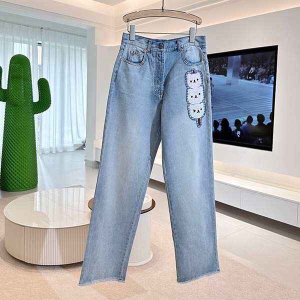 Gucci Animal Embroidered Denim Pants Replica guo68408