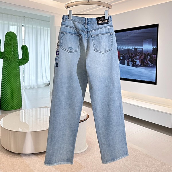 Gucci Animal Embroidered Denim Pants Replica guo68408