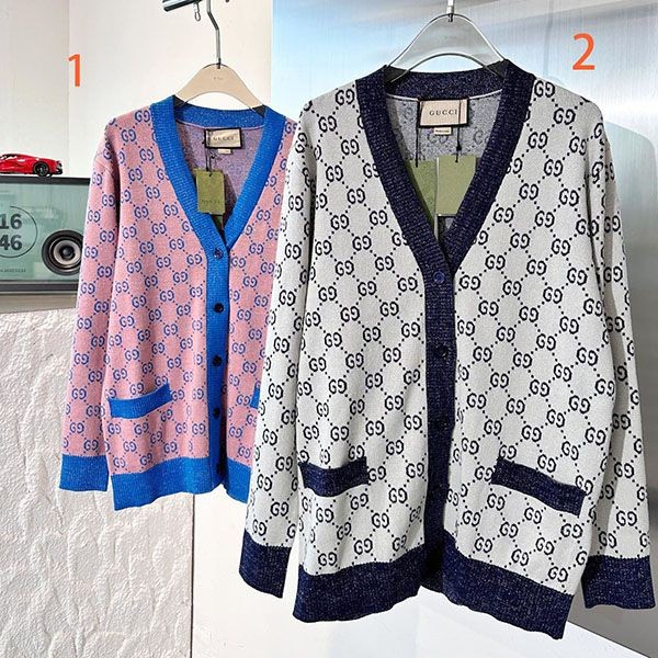 Eye-catching color Gucci GG wool jacquard cardigan gud34370 Eye-catching color Gucci GG wool jacquard cardigan gud34370