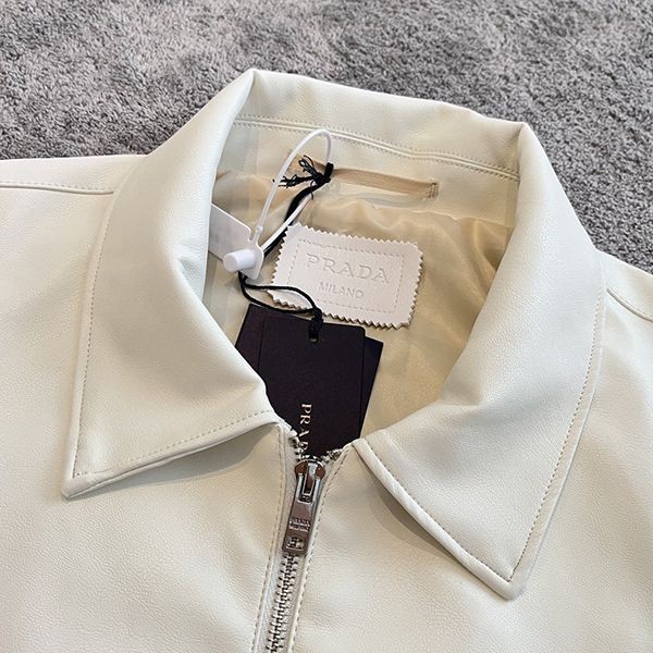 Attention-grabbing! Prada Triangle Logo Leather Jacket Replica puo97070