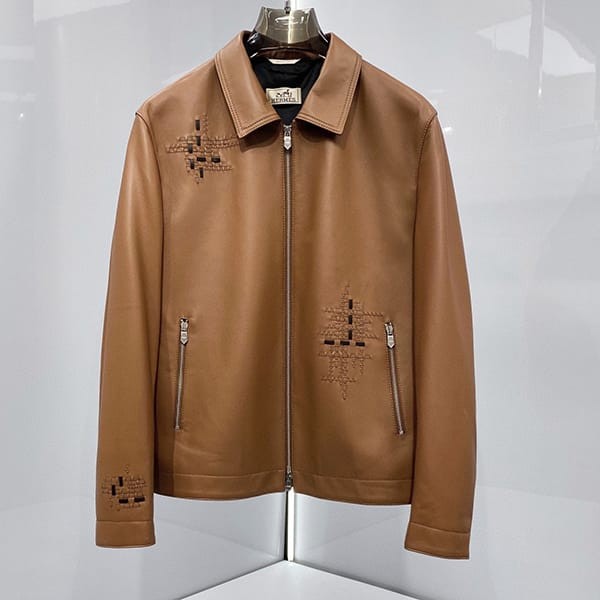 Free shipping Hermes replica straight braided leather jacket H363440HE0250