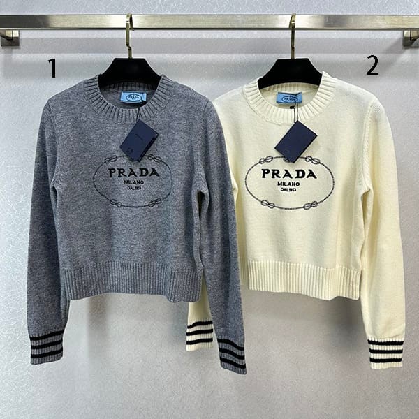 Hard to find Prada logo cropped wool cashmere sweater replica in 2 colors puk83430