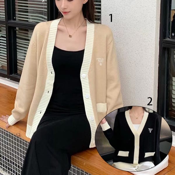 Extremely rare! Replica Prada cropped cotton cardigan in 2 colors puo02159