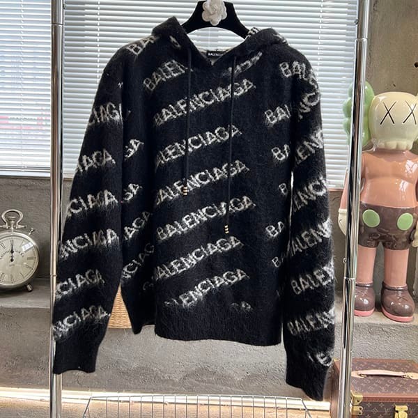 High quality Balenciaga replica logo hood ribbed knit top hoodie bay09783