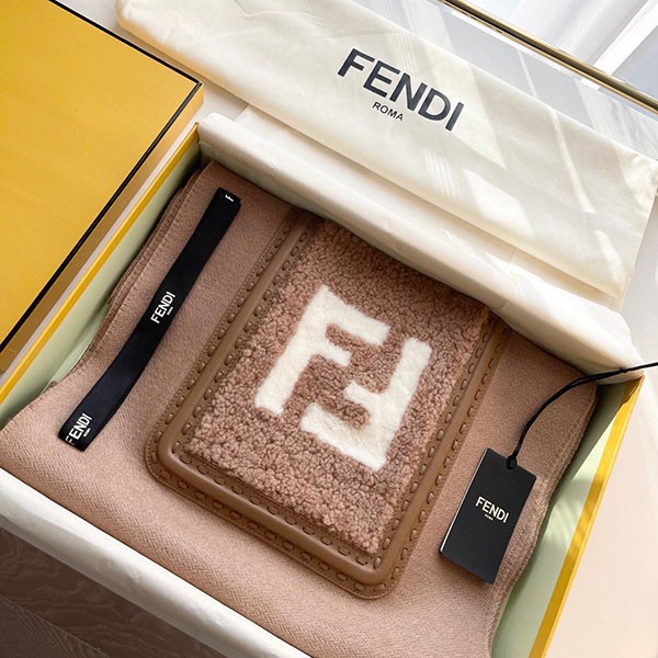 Fendi Brown Wool Cashmere FF Pocket Scarf Replica Stitched Leather Fringe FXT339AHRYF0QU5