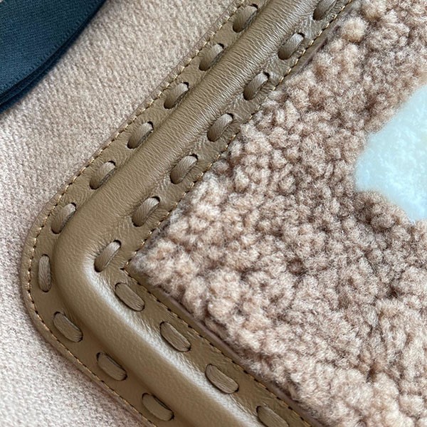 Fendi Brown Wool Cashmere FF Pocket Scarf Replica Stitched Leather Fringe FXT339AHRYF0QU5