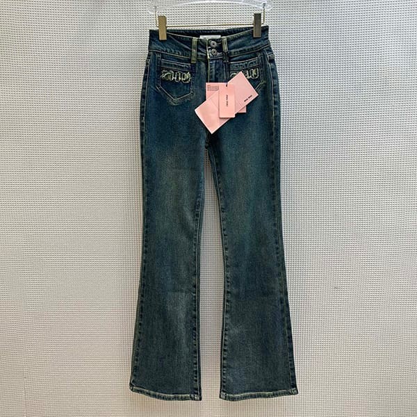 Love at first sight? Miu Miu logo denim pants relaxed copy myl25996