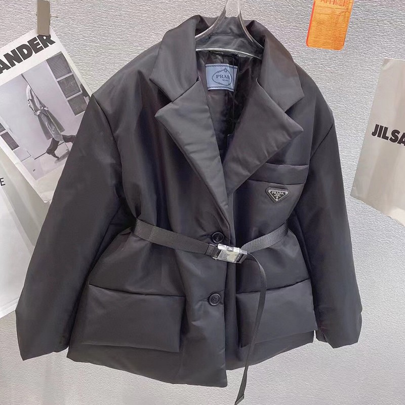 Rare color★Prada coat copy outlet hood long down with belt puo48135