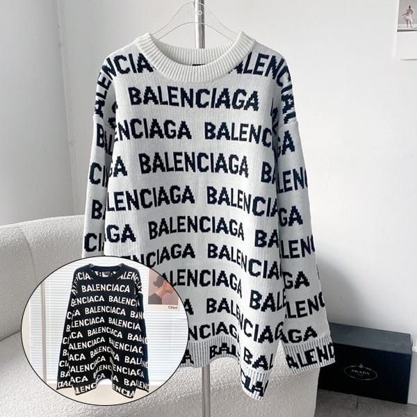 Autumn/Winter Sale: Balenciaga Replica All-Over Logo Wool Knit Long Sleeve Sweater 2 Colors bau33220