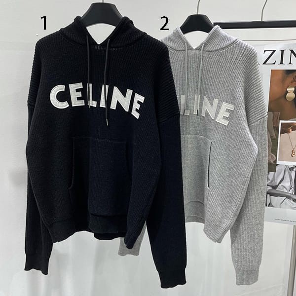 Classic Celine replica hooded sweater, ribbed wool hoodie, 2 colors, 2A85W423P08GC