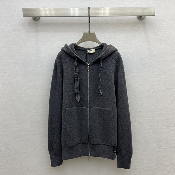 Fendi Cashmere & Wool Fake Zip-Up Hooded Sweater fet36754
