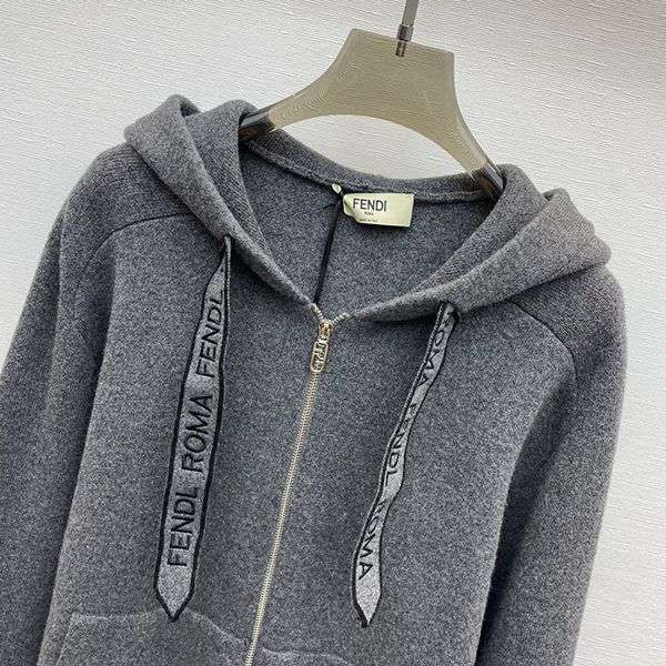 Fendi Cashmere & Wool Fake Zip-Up Hooded Sweater fet36754