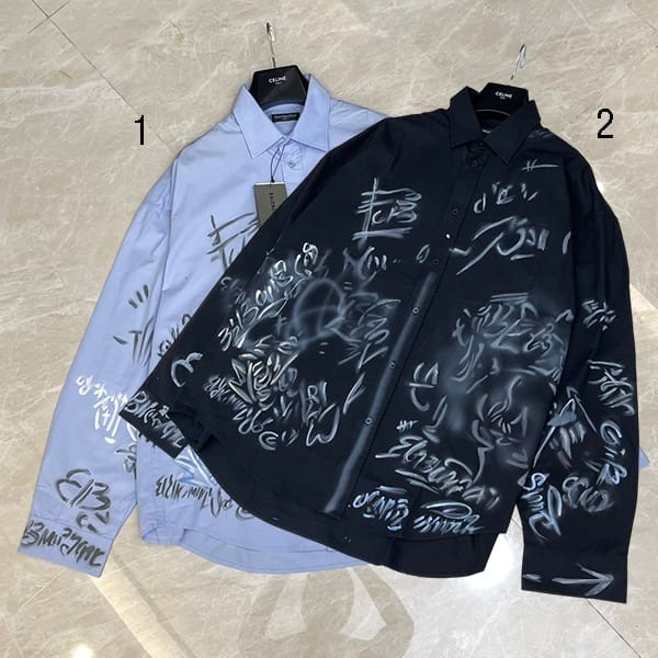 No. 1 in total sales! Balenciaga GRAFFITI shirt, oversized long sleeve shirt, fake, 2 colors, 738843TNM604850