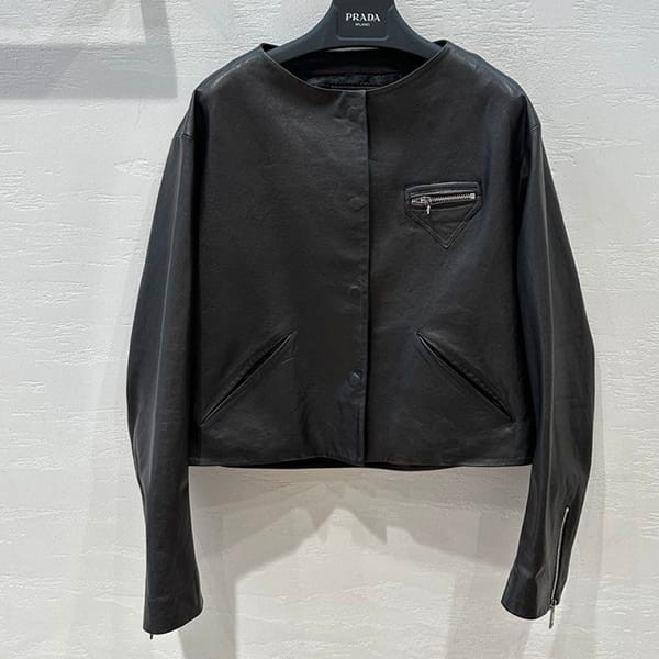 Perfect gift: Prada leather cropped jacket replica pui67570