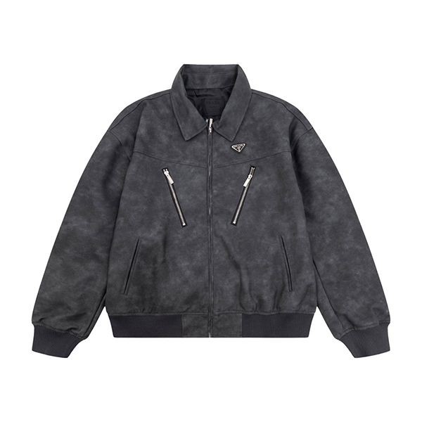 Hard to find! Prada Triangle Logo Leather Jacket Replica put68325