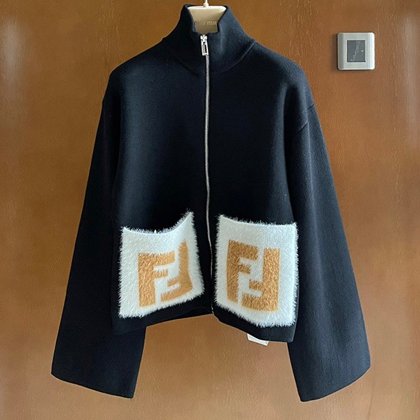 Fendi cashmere coat with fox fur pockets replica fez07877