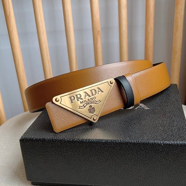 No. 1 in total sales! Prada Saffiano triangle logo belt replica 35mm pun47627