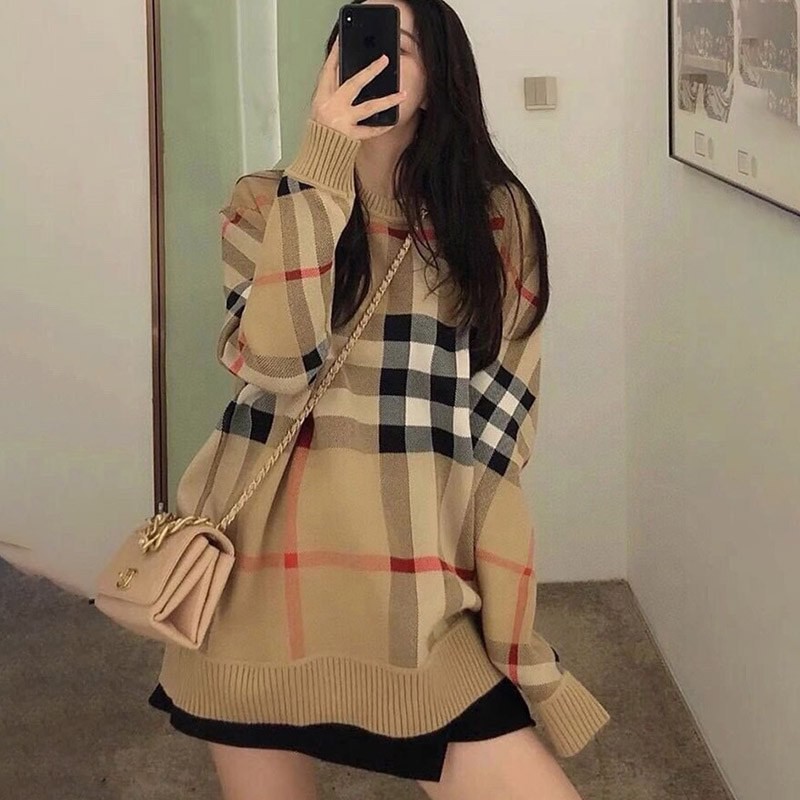 21AW New Burberry Vintage Check Oversized Knit Beige Replica Ban16653