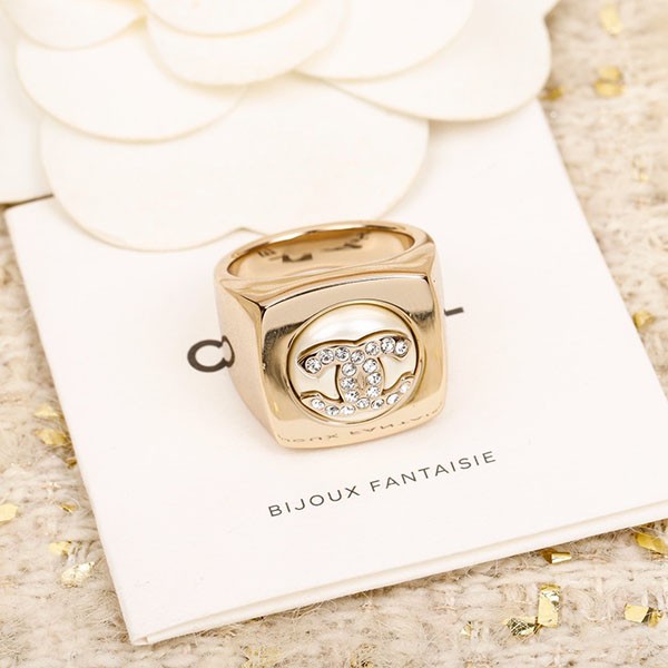 Chanel Ring Replica ABA743 B10766 Square Pearl Rhinestone