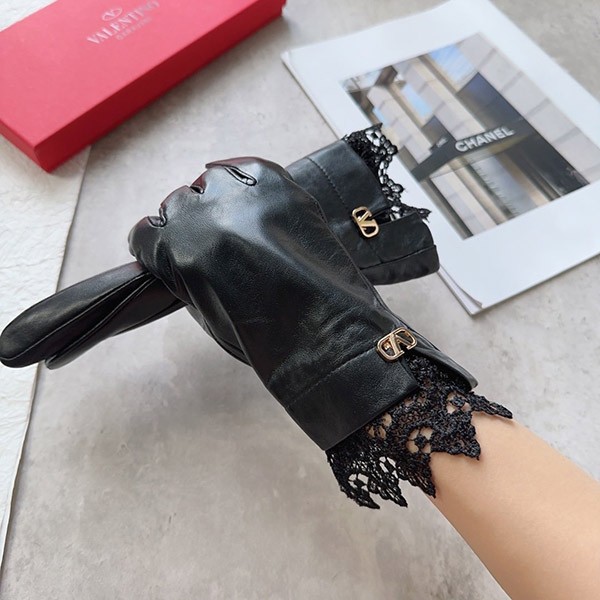 Valentino V logo leather + cashmere gloves replica Vuf06422