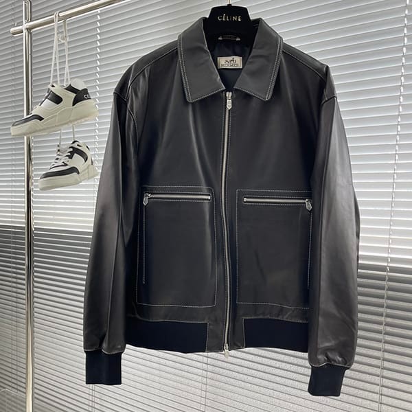 Stylish Hermes Replica Leather Jacket Melon Nubuck Calf erh03006