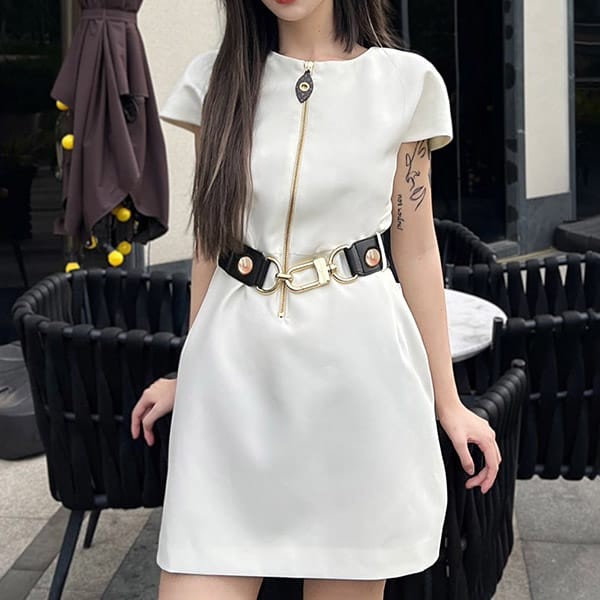 Louis Vuitton replica, elegant cap sleeve dress, white, vus36933 Louis Vuitton replica, elegant cap sleeve dress, white, vus36933