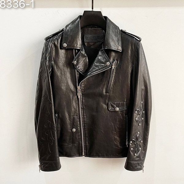 Cute Chrome Hearts Leather Double Riders Jacket Kuc54673