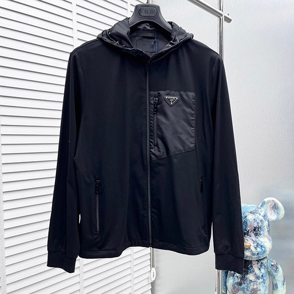 Prada Replica Nylon Detail Zip-Up Hoodie pua04850