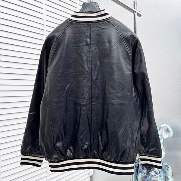 celine teddy logo applique leather bomber jacket replica vup19938