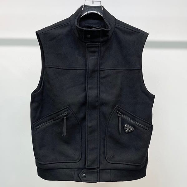 Free shipping Prada corduroy down vest black copy pub53456