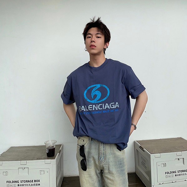 Balenciaga replica printed cotton jersey T-shirt bat77034 Balenciaga replica printed cotton jersey T-shirt bat77034