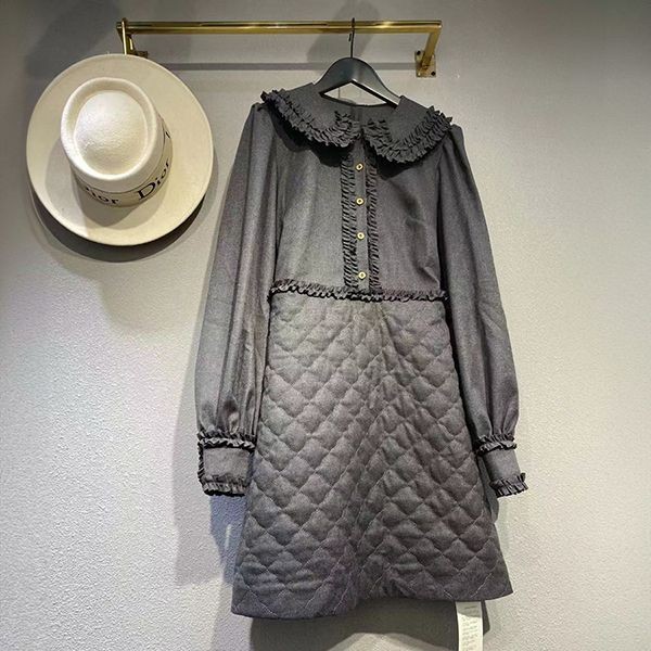 23AW  Grey Flannel Dress One Piece Fake fem52219
