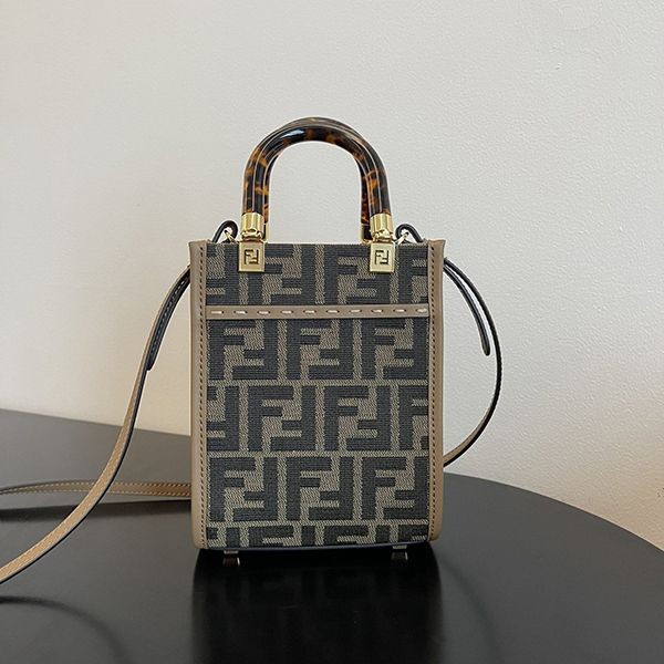 Fendi Brown FF Fabric Mini Bag Replica fev32185