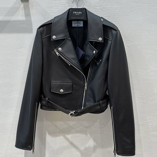 High quality Prada nappa leather biker fake jacket pux11543