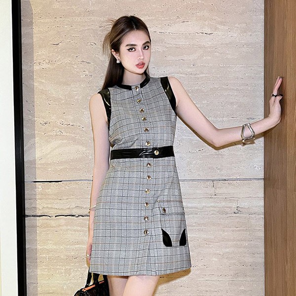 [23FW☆High Quality] Louis Vuitton Replica Leather Accent Check Dress 1ABS0G