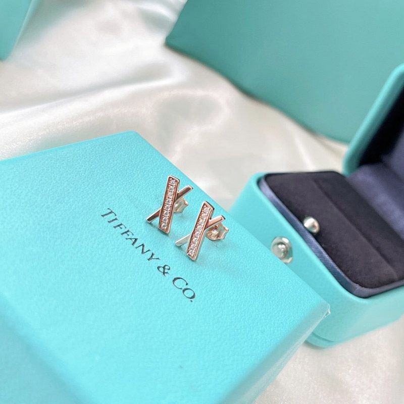 Hard to find Tiffany X earrings replica diamond rose gold Tis42242