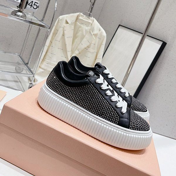 Attention ★ Miu Miu Crystal Leather Sneakers myc44338
