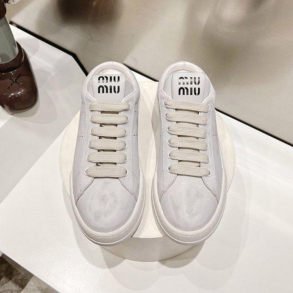 Miu Miu logo plate leather sneakers replica mys39249 Miu Miu logo plate leather sneakers replica mys39249