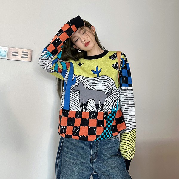 Graphical Louis Vuitton Replica Cotton Jacquard Crew Neck 1ABJ87