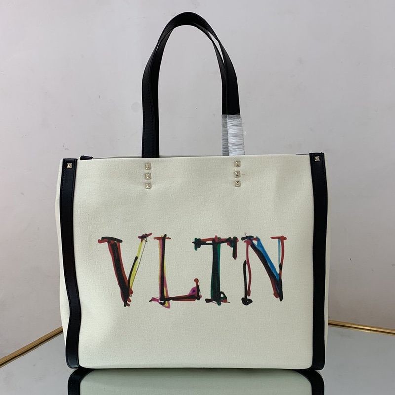 Cute Valentino Tote Bag Replica Shopping Bag NEON VLTN Canvas Medium Vum18973