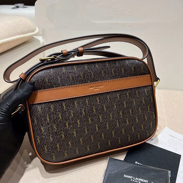 Saint Laurent Monogram Canvas & Leather Replica Camera Bag Sam74062
